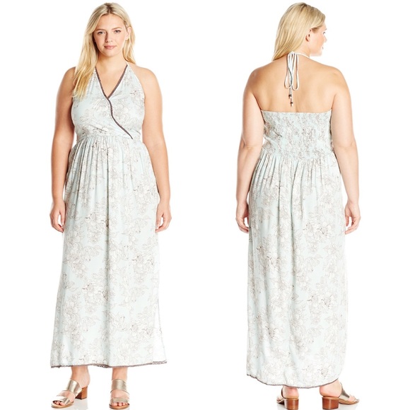 Dresses & Skirts - Soft Mint Floral Tie Back Halter Deep V Maxi Dress